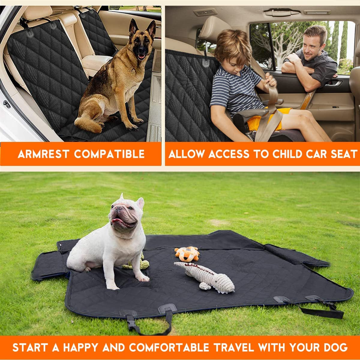 Ultimate Waterproof Dog Car Seat Cover - Non-Slip Back Seat Protector for Pets and Kids - Universal Fit for Cars, Trucks, and SUVs - Black