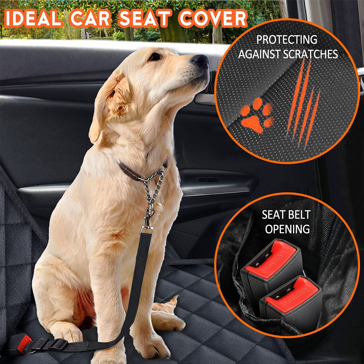 Ultimate Waterproof Dog Car Seat Cover - Non-Slip Back Seat Protector for Pets and Kids - Universal Fit for Cars, Trucks, and SUVs - Black