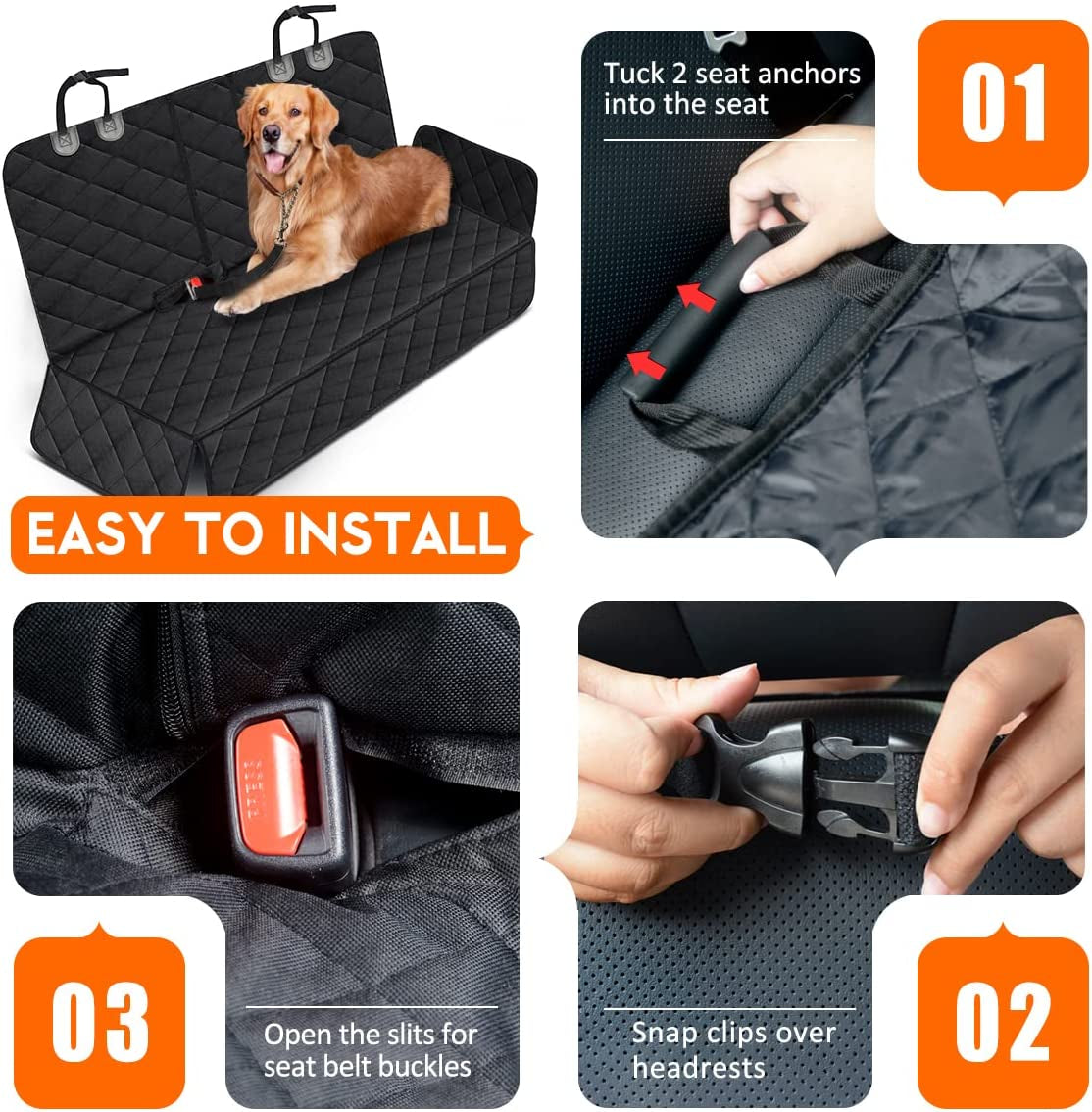 Ultimate Waterproof Dog Car Seat Cover - Non-Slip Back Seat Protector for Pets and Kids - Universal Fit for Cars, Trucks, and SUVs - Black